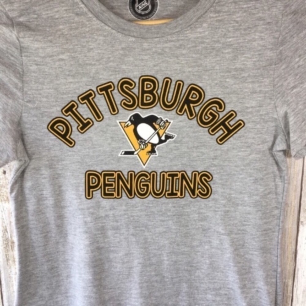 Pittsburgh Penguins Girls Tee Medium Gray NHL Kids Hockey Shirt - Picture 4 of 5